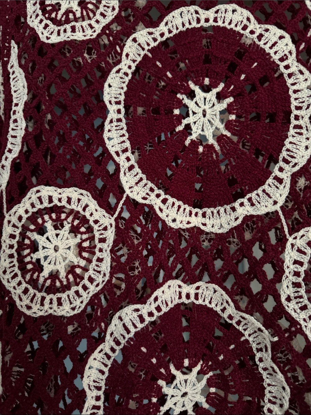 Haptics Women's Burgundy Crochet Pullover with Cream Motifs - Picture 4 of 4